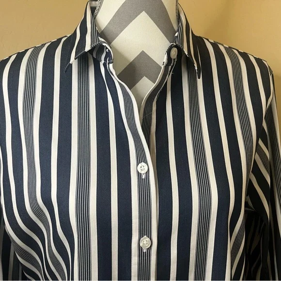 Chico’s Blue and White Striped Button-Up Shirt - Picture 2 of 7